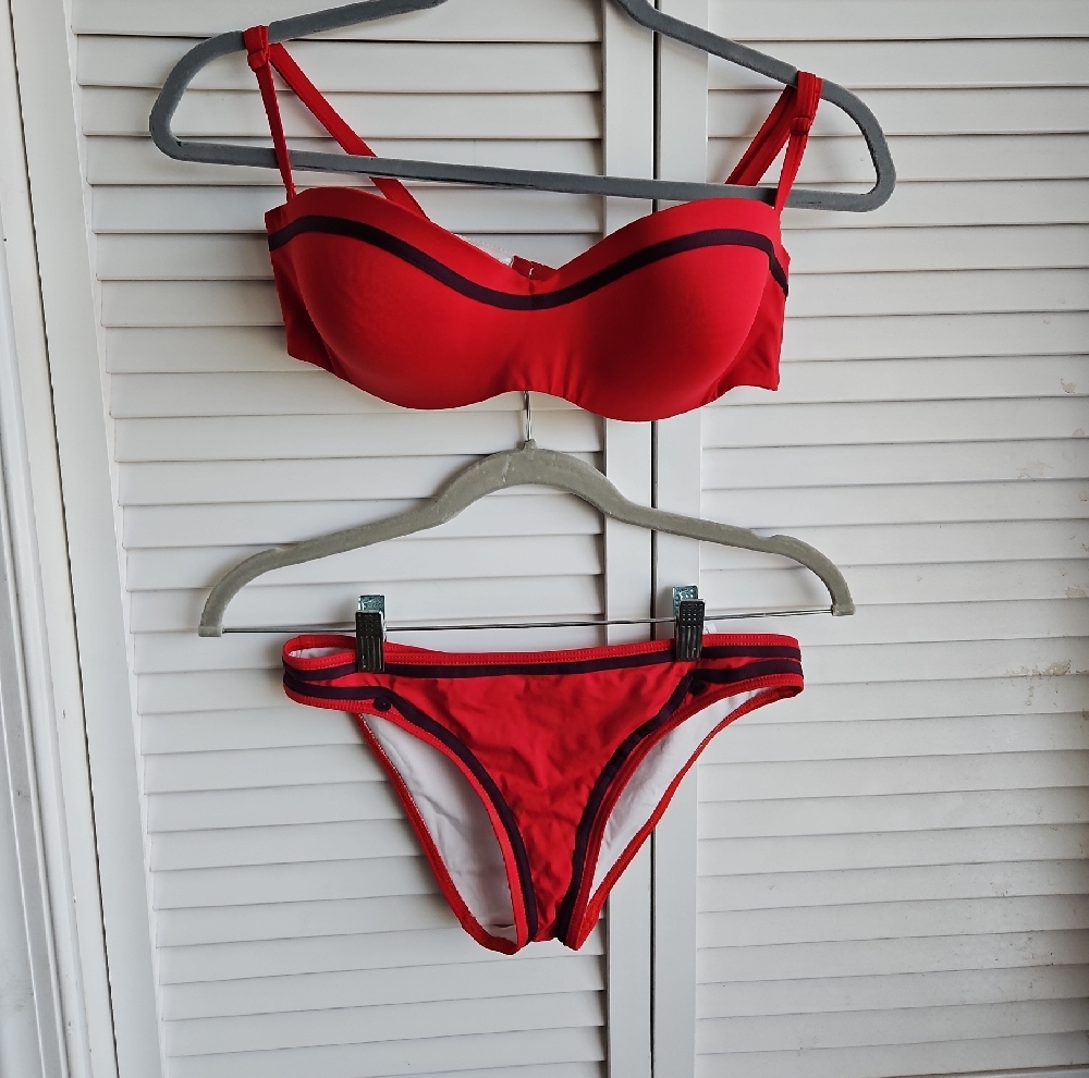 Huit 8 Stylish Red Bikini Set....worn Once..Balconette Top US 36D...bottom US SM